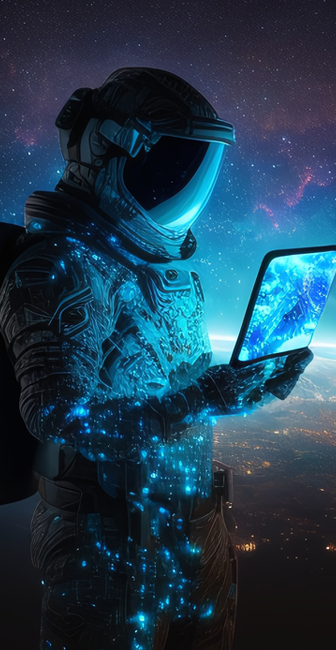 Contagious Marketing Designs Expert in astronaut outfit on a laptop